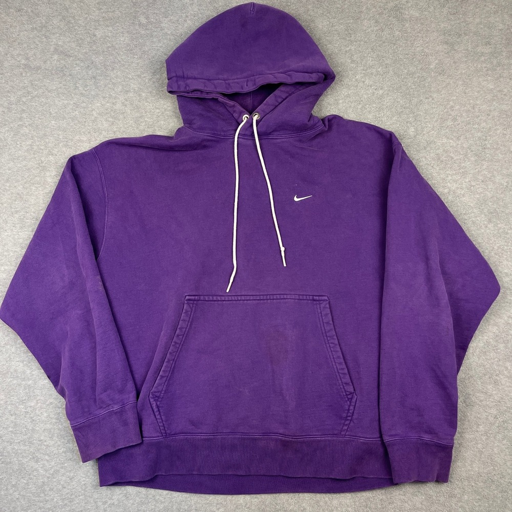 Nike Hoodie Mens XL Mini Swoosh Purple Pullover Distressed Y2k Casual Fleece